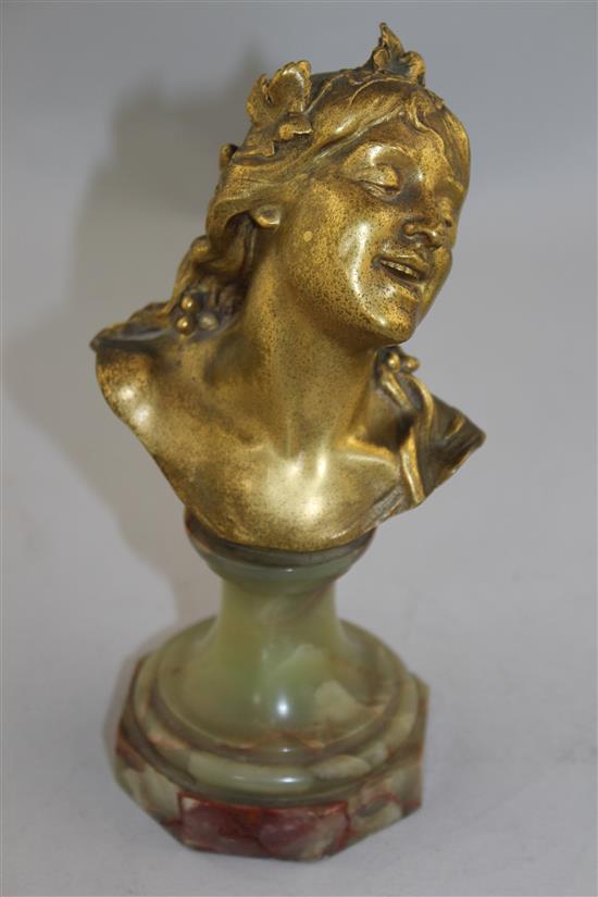 Jean Antoine Injalbert (French, 1845-1933). A 19th century gilt bronze bust of a smiling child, 5in.